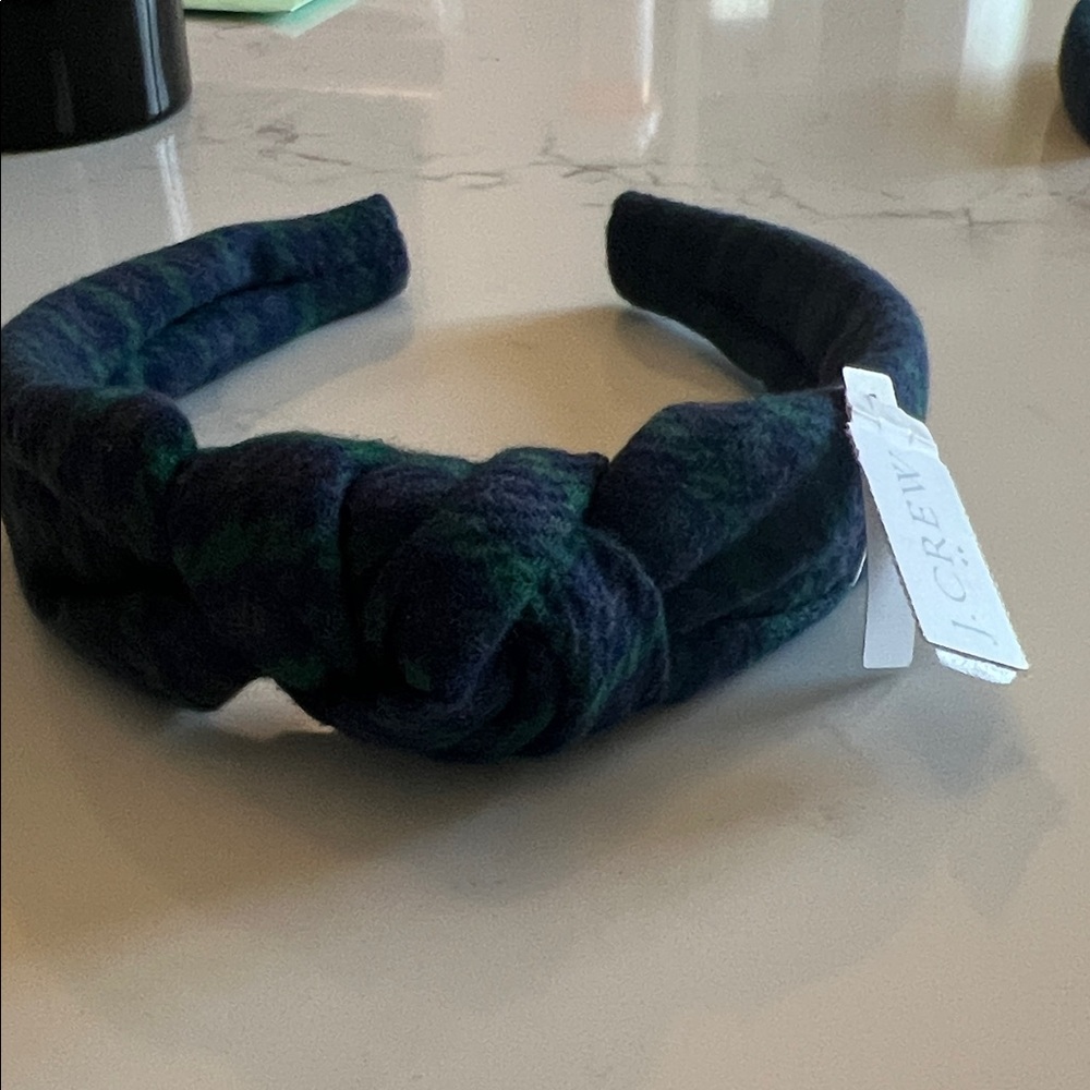 J. Crew NWT Plaid Navy and Green knotted Headband